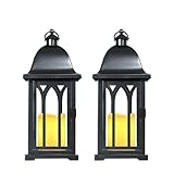 Farmhouse Lanterns Decorative Indoor Outdoor, 2 Pack Black Hanging Fall Lantern with LED Candle, 15.75 Inch Flameless Lights with Removable Pumpkin and Maple Leaf for Table Centerpiece Home Decor