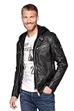 weiches Leder im Vintage Look Camp David Herren Bikerjacke aus Leder mit Kapuzeneinsatz Black L