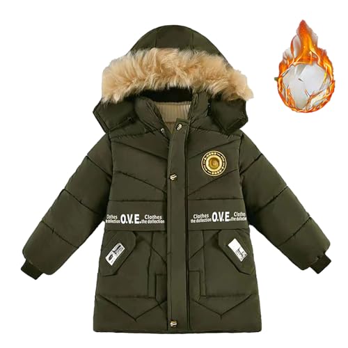 Generisch 2025: Ragazzi Inverno Di Moda Spessa Giacca Imbottita Lunga Cappotto Invernale Per Bambini Ragazzi Ragazze Giacca Imbottita, verde, 120 L