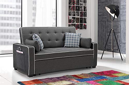 3 In 1 Convertible Pull Out Sleeper Sofa Bed,Multi-Functional Adjustable Loveseat Futon Sofá Chair With Usb Port And Pillows,Upholstered Small Love Seat Lounge Recliner 2-Seat Couch For Living Room #TOP1