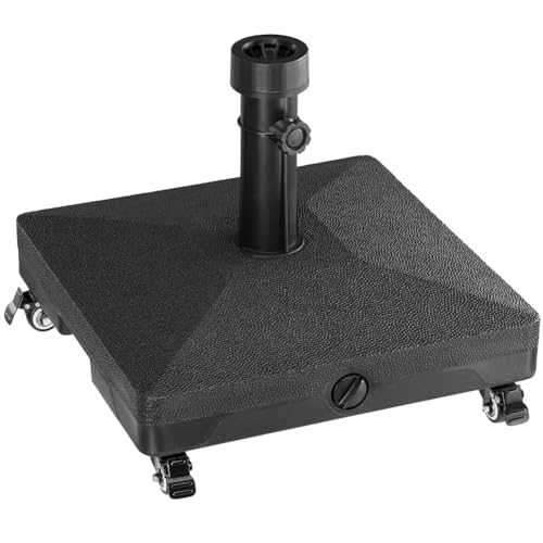 BAKAJI Base pour parasol en résine remplie de 4 roues et freins forme carrée, support parasols 38/48 mm de jardin, capacité 16 kg d'eau pour extérieur, mer, plage, bar, restaurant, terrasse