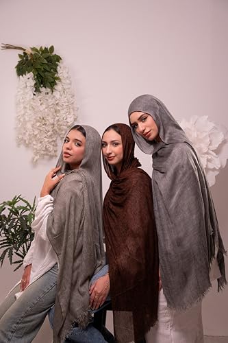 Mila Egyptian Thai Scarf for Women - Classy Gift for Special Occassions - Luxurious Fabric - Women's Hijab - Size (65x200) cm - طرحة قطن شاش تايلاندي مصري - حجاب (Light Cafe)