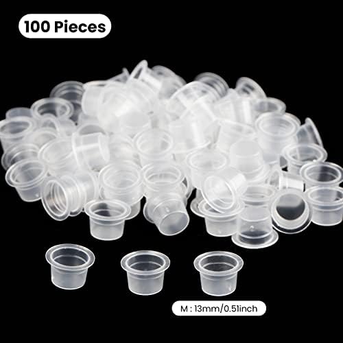 PROUSKY Ink Caps Cups, 100 Pieces Disposable Ink Cap, Plastic Ink Containers for Medium Ink Pigment Cups 13mm
