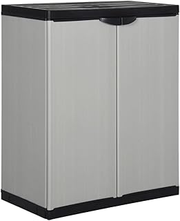 Outdoor Storage Cabinet Grey 26.8 x 26.8 x 33.5 Inches PVC Polypropylene Garden Patio Balcony Storage with 2 Doors and Shelf