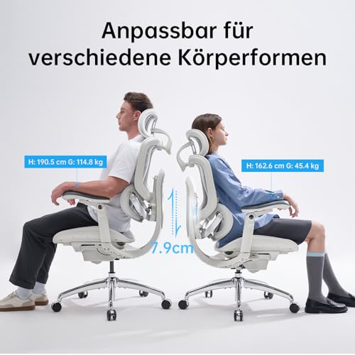 SIHOO Doro C300 Pro V2 Bürostuhl, Adaptive Ganzkörperunterstützung | 8D-Armlehnen, Atmungsaktives Mesh, 135 ° Liegeposition, Hoher Rücken, für Lange Arbeitssitzungen, Weiß, Bild 3