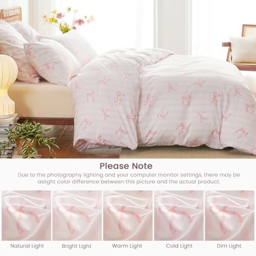 Bildenly Pink Bow Striped Full Size Duvet Cover by Bildenly - Used condition - Image 5