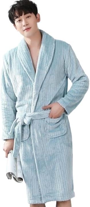 bathrobe Men Stripe Flannel Bathrobe Sleepwear Robe Thick Coral pijama hombre Bath Pajamas unisex-adult