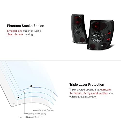 Vipmotoz Altezza Euro Style Tail Light Lamp For 1999-2004 Jeep Grand Cherokee - Chrome Housing, Smoke Lens, Driver & Passenger Side #TOP4