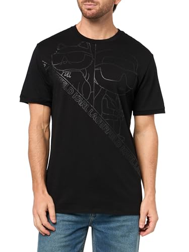 Karl Lagerfeld Camiseta de Manga Corta con Cuello Redondo para Hombre, diseño gráfico, Negro -, Small