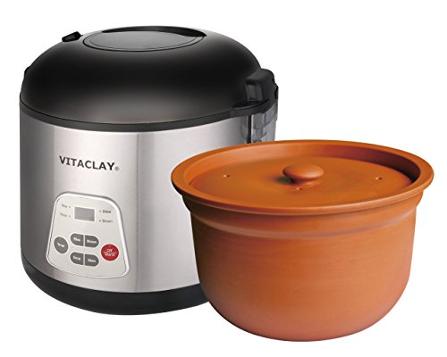 Vitaclay Smart Organic Clay Rice Cooker & Slow Cooker - Toxin Free Clay Electric Pot for Cooking Rice, Slow Cooker, Soup Maker, Warmer, Stew Pot with Natural Earthen Clay Crock, 6 cup / 3.2 qt