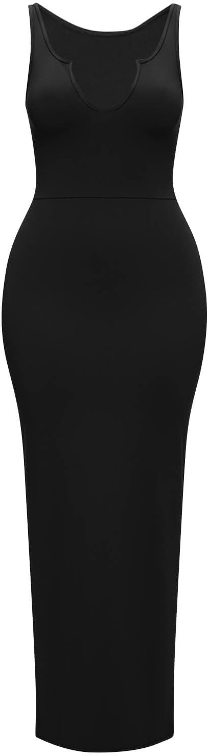 Women's Summer Bodycon Maxi Dress Casual Sleeveless V Neck Slim Fit Tank Dress Beach Vacation Long Dresses