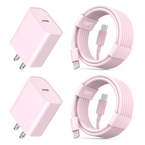 iPhone11 12 13 14 Fast Charger 2Pack 20W iPhone Charger Fast Charging Block Adapter with 10FT USB-C to Lightning Data Sync Charging Cord for iPhone 14 13 12 11 Pro Max Xs Xr X 8