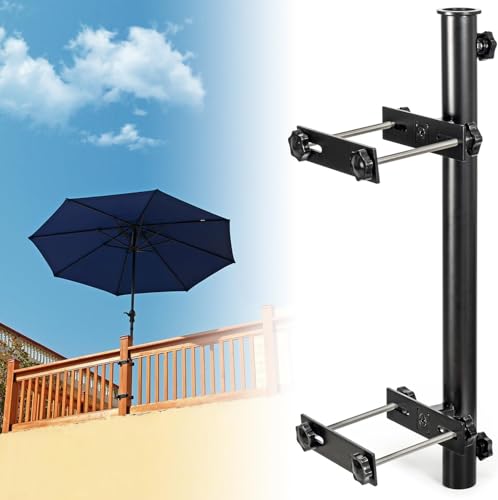 KINGSHANHAI 304 Stainless Steel Umbrella Holder for Deck Railing Heavy-Duty Patio Umbrella Mount Easy Installation Adjustable Outdoor Umbrellas Base(Post Black)