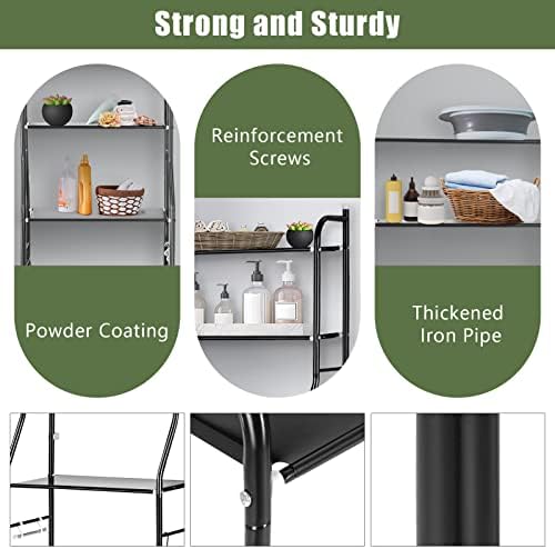 Supernic 3 Tier Over Toilet Storage Unit Bathroom Shelf Organizer Stand Over Toilet Storage Rack Laundry Shelf Unit Organizer Rack Space Saving Organizer Stand (Black)