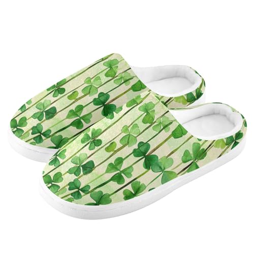 JUNZAN St.Patrick's Green Shamrocks Mens Home Cotton Slipper Winter Memory Foam Travel Slippers for Outdoor Birthday Presents 6-74
