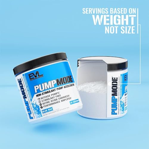 EVL PumpMode Nitric Oxide Supplement - Nitric Oxide Booster Pump Pre Workout Powder with Glycerol and Betaine for Muscle Recovery Growth and Endurance - Stim Free Pre Workout Drink (Blue Raz)
