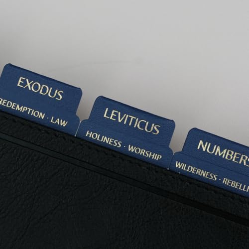 Image of UPAFEXXI-Leather Bible Tabs with Book Summaries, Gold Foil Lettering | Bible Tabs for Women and Men, Large Print Stickers, Easy to Read and Apply, 80 Chapters Labels for Easy Navigation(Blue)