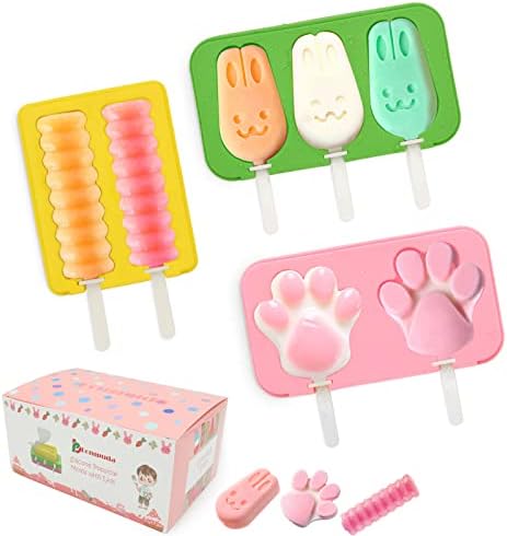 Bongpuda Ice Pop Mold for Kids, 3 Packs Silicone Popsicles Molds with Lids | 2 Sets Reusable Sticks, Flexible Animal Shaped Ice Cream Cake Pop Mold for Homemade DIY