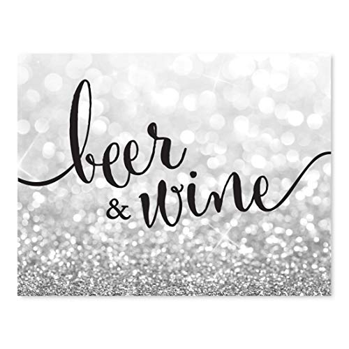 Andaz Press Wedding Party Signs, Glitzy Silver Glitter, 8.5x11-inch, Beer & Wine Bar Sign, 1-Pack