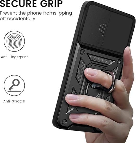 Image of SPAZY CASE Moto Edge 60 Stylus 5G Back Cover | Heavy Duty Hybrid Case with 360 Degree Rotating Finger Ring Holder + Slider Shutter Camera Protection Case for Moto Edge 60 Stylus 5G - Black