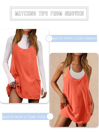 Image of Nirovien Womens Tennis Dress Workout Mini Dress with Shorts Sleeveless Spaghetti Straps Golf Athletic Dresses