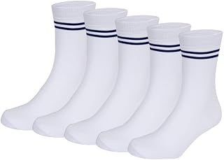 Bizala White With Blue Stripes Calf Length School Cotton Socks for Boys & Girls (Pack of 5 Pairs) Price In India