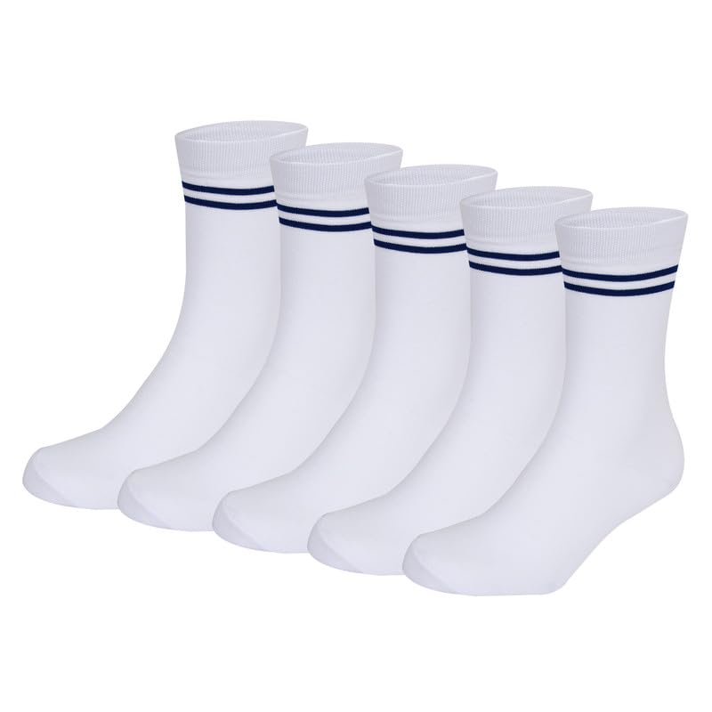 Bizala White With Blue Stripes Calf Length School Cotton Socks for Boys & Girls (Pack of 5 Pairs) - Review, Price and Buying Guide