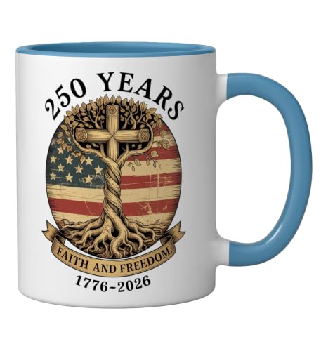 250 Years Bold Cross With Faith Family Freedom 4th Of July Ceramic Mug, Blue/White, 11oz by Faith Family Freedom Christian Design - Used condition - Image 2