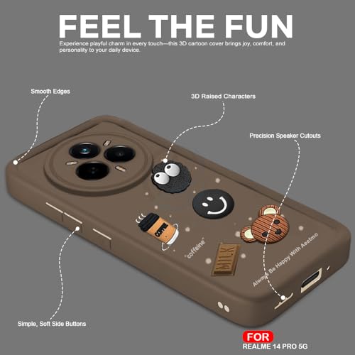 Image of AESTMO Back Case Cover for Realme 14 Pro 5G Cover | Cute Fun Cartoon 3D Ball | Coffee Silicone Case | Full Body Protection | Camera Protection Back Cover for Realme 14 Pro 5G (Brown)