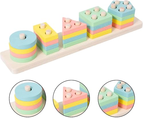 Image of SHINETOY Rainbow 5-Column Wooden Sorting & Stacking Toy | Color & Shape Recognition Blocks | Montessori Educational Toy for Toddlers, 21pcs