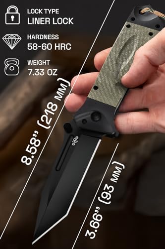 Grand Way 6688-BG Spring Assisted Knife - Survival Tactical Knife With Black Tanto Blade - Pocket Knives & Folding Knives thumb #1