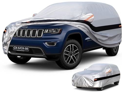 Image of Holhtly Car Cover Custom Fit for Jeep Grand Cherokee, Car Covers for Automobiles All Weather Waterproof Sun Snow Rain Wind Dust Protection, Outdoor Car Cover Gray & Black