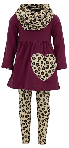 Image of Unique Baby Girls Kids Toddler 3pc Outfit Set Long Sleeve Lightweight Tunic Top Leggings and Scarf