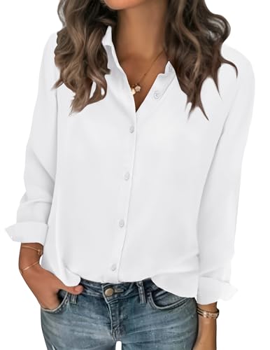 Zeagoo Womens Tops White Button Down Shirts Casual Long Sleeve