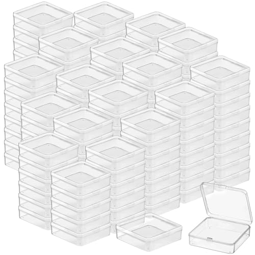 Image of 120 Pcs 3 x 3 x 1 Inch Plastic Bead Storage Container with Hinged Lids, Clear Small Items Organizer Box for Jewelry, DIY Craft, Hardware, Game Pieces