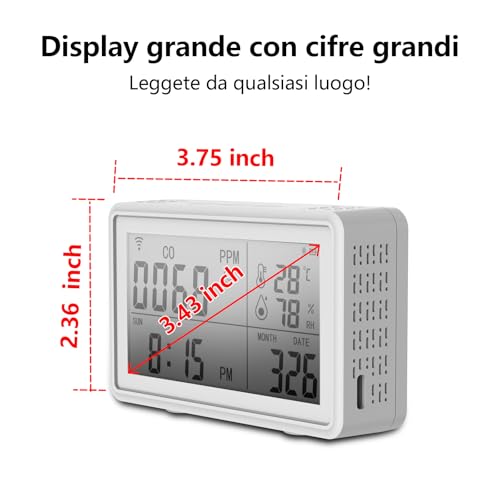 Tuya WiFi Tragbarer 3-in-1-Kohlenmonoxid,Temperatur Feuchtigkeitsdetektor,Kabelloses Digitales Hygrometer Thermometer,Temperatur Feuchtigkeitsmonitor,CO Alarm Detektor für Zuhause,Keller,Kinderzimmer