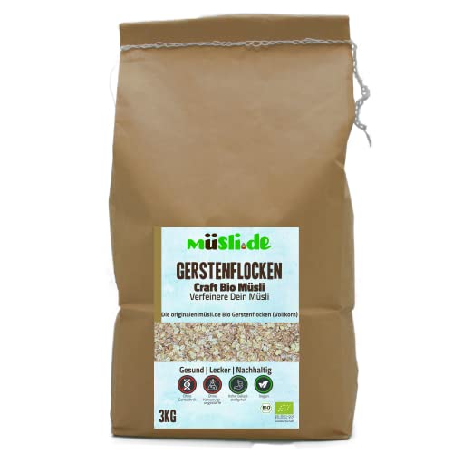 müsli.de BIO Gerstenflocken 1x3kg, für eine vegane Ernährung geeignet. Knackiger Geschmack dank Vollkornflocken. Starte klassisch in den Tag! (3kg Beutel (1 Stück)) Cover