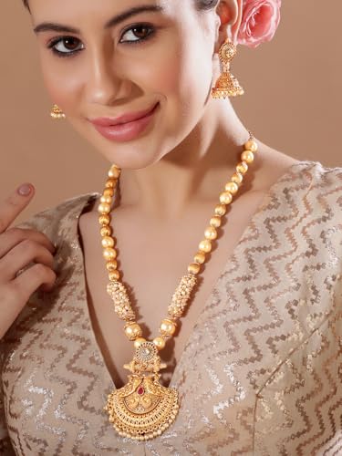 Image of Rubans Gold Plated Necklace Set Traditional Festive Jewellery for Women & Girls