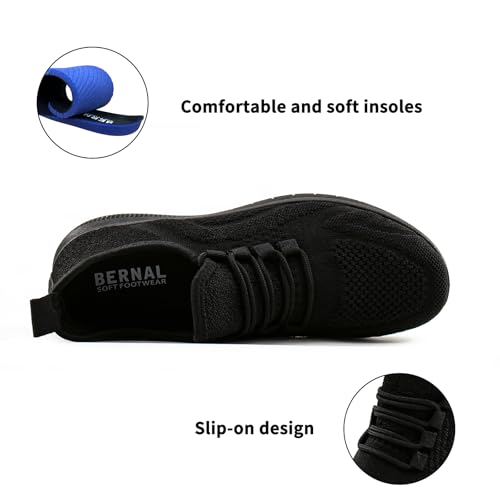 Image of Bernal Black Sneakers for Women Walking Shoes Non Slip Lightweight Casual Breathable Tennis Shoes Work Travel