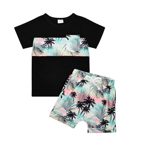Image of CETEPY Toddler Baby Boy Clothes Summer Holiday Style Outfits Short Sleeve Top T-Shirt & Pocket Pant Set 12 Months-4 Years old