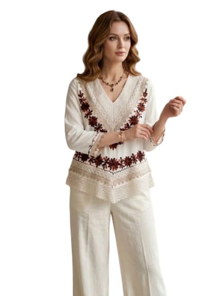 libaas india Embroidered Cotton Tops for Women | Kashmiri Embroidery Tunic Top | V Neck Casual Ethnic Western Top | Stylish Full Sleeve Summer Tunics for Girls-picture-34