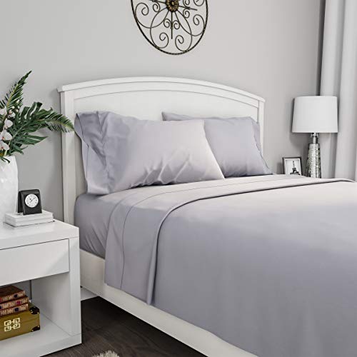 Sheets for Queen Size Bed - 4-Piece Wrinkle Resistant Brushed Microfiber Sheet Set - 2 Pillowcases, Flat, and Fitted Sheets by Lavish Home (Silver)