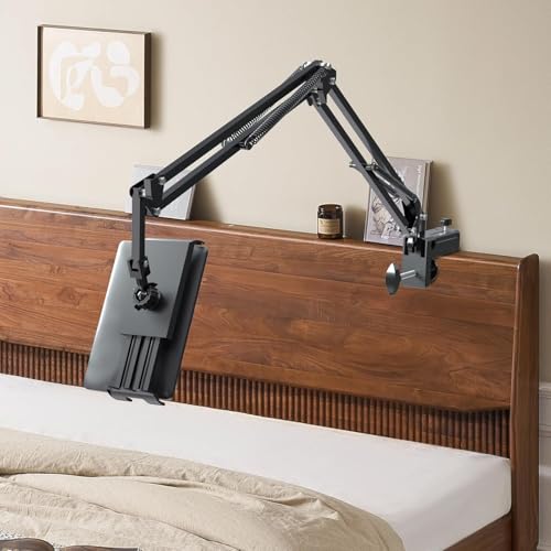 Phone and Tablet Holder for Kindle Reading in Bed Laying Down, Metal Flexible Lazy Arm Stand with Clamp for Desk Bedside, Adjustable Tablet Mount Compatible with iPhone iPad Mini Kindle