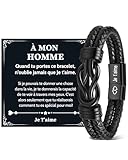 VU100 Cadeau pour Homme Bracelet Anniversaire pour Lui Idee Cadeau Homme Original Saint Valentin pour Lui Bracelets en Cuir Noël pour Petit Ami Mari Fiancé