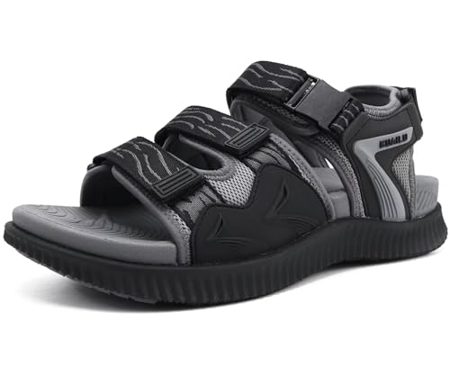 KuaiLu Mens Hiking Sandals with Arch Support Orthotic Walking Recovery Sandals 9 Grey Black