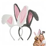 Hasenohren Haarreif, BRTNUP 2 Stück Osterhasen Ohren Haarreif Weiß Grau, Bunny Ears Hasen Ohren Stirnband für Ostern, Karneval, Cosplay Kostüm, Maskerade Party