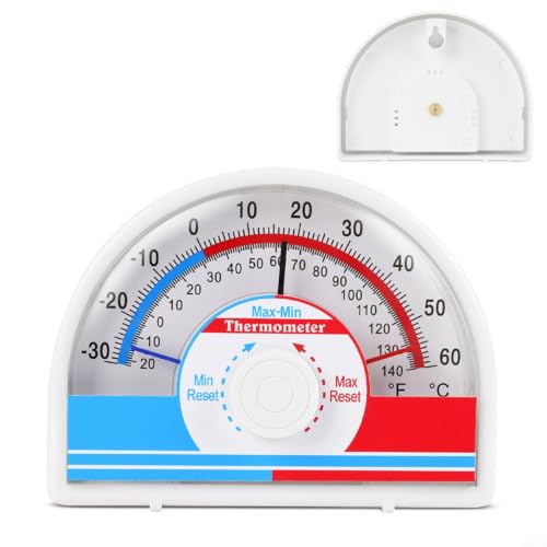 Image of FUANA Dual Scale Min Max Thermometer -30 to 60C, Manual Reset Temperature Recorder Gauge for Greenhouse Warehouse Laboratory Indoor