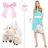 SilTriangle Halloween Shepherdess Costume Accessories 43' Shepherds Hook Staff Prop Little Sheep Handbag Purse and Pink Ribbon for Woman Halloween Cosplay Costume