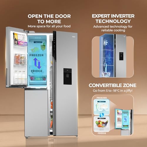 Image of Haier SmartChoice 598L 3 Star 3-Door Side by Side Frost Free Refrigerator|Convertible|Smart Sense AI|Expert Inverter Compressor|Digital Display Panel (2025 Model, HRT-683ISU1, Inox Steel)