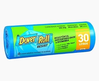 Saco para lixo Dover-Roll Resist!, 30 litros, azul, rolo com 30 sacos